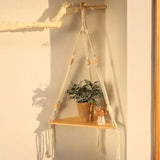 1 Set Wood Wall Shelf Macrame Swing Hanging Floating Display