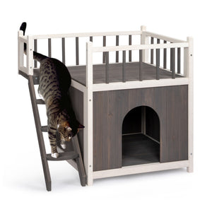 72x56x65cm 2-storey Cat House With Ladder